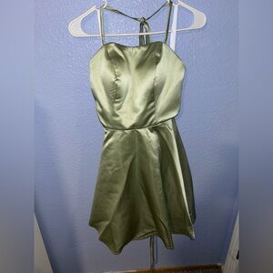 Sage Green Satin Formal Dress- Spaghetti Straps
